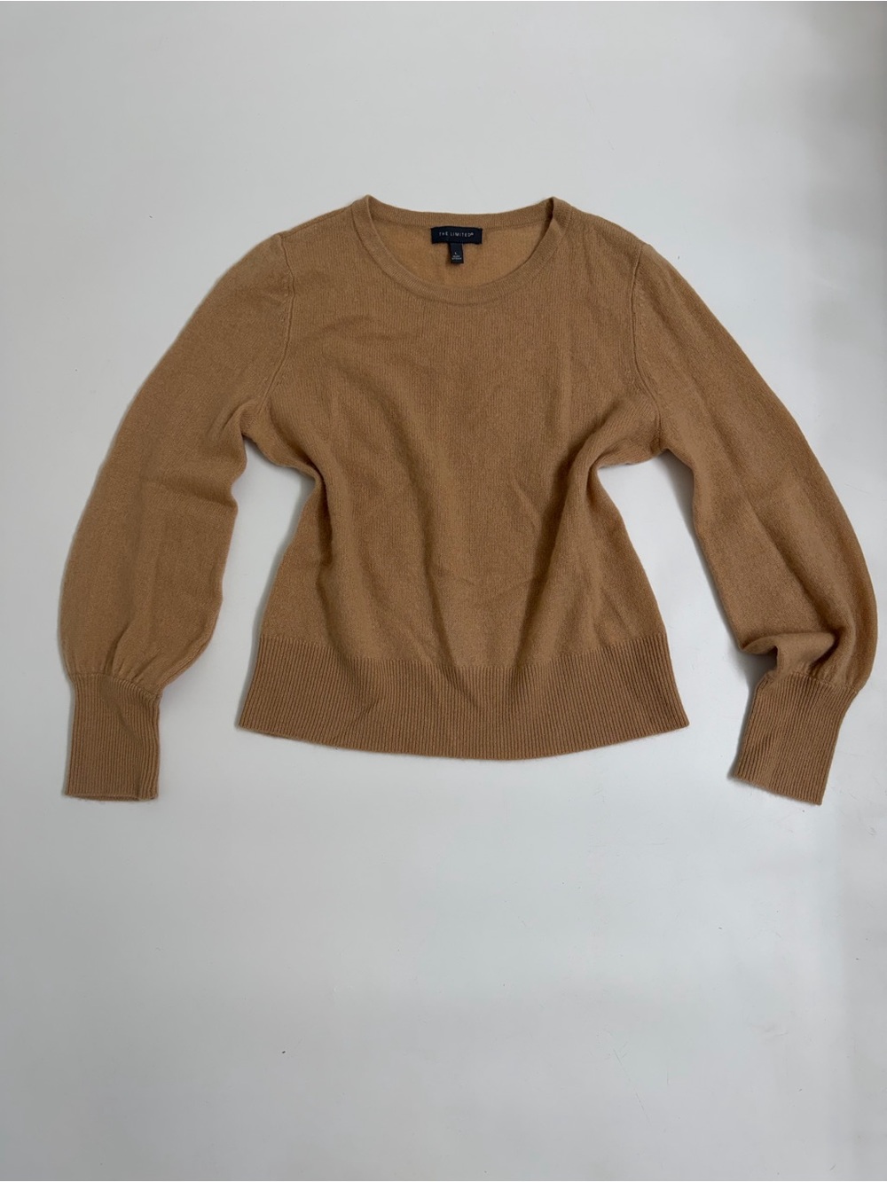 The Limited 100% Cashmere Sweater Large Camel Tan Lightweight Puff Sleeve